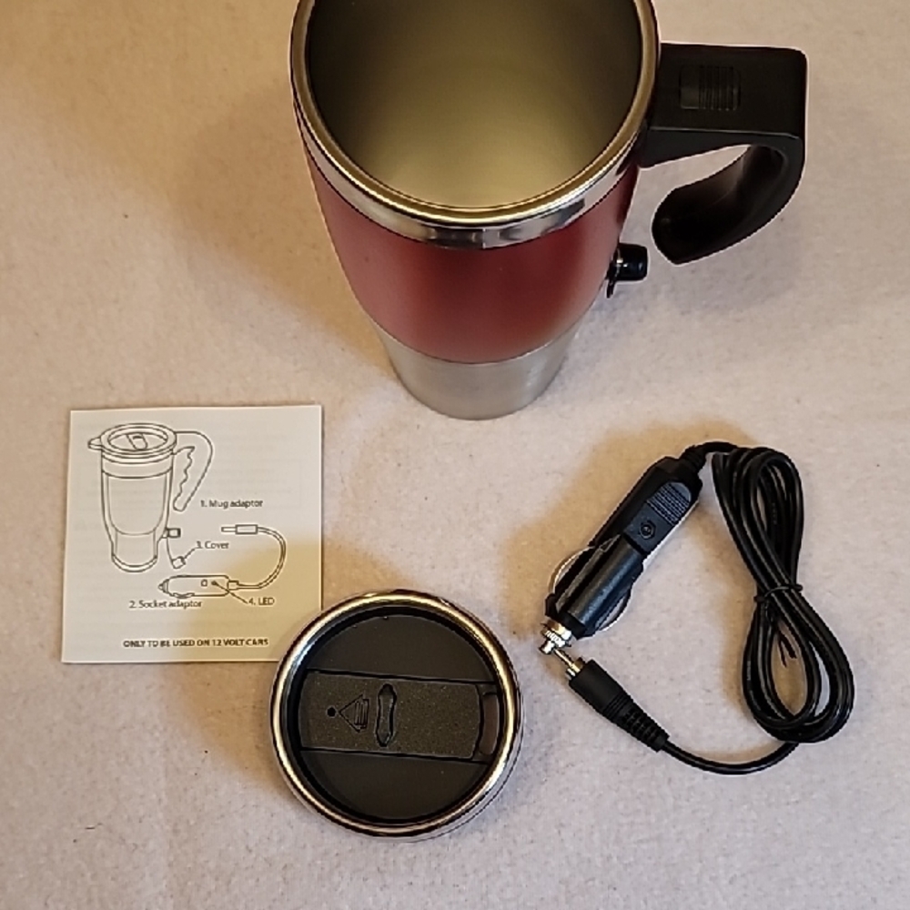 0800. NEW ~ Heated Travel Mug - Red & Silver ~ 12 Volt ~ 15oz. - Picture 6 of 9